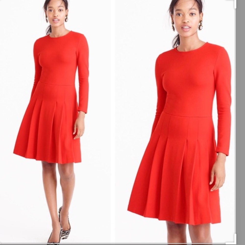 JCrew red ponte knit pleated dress - size 8
